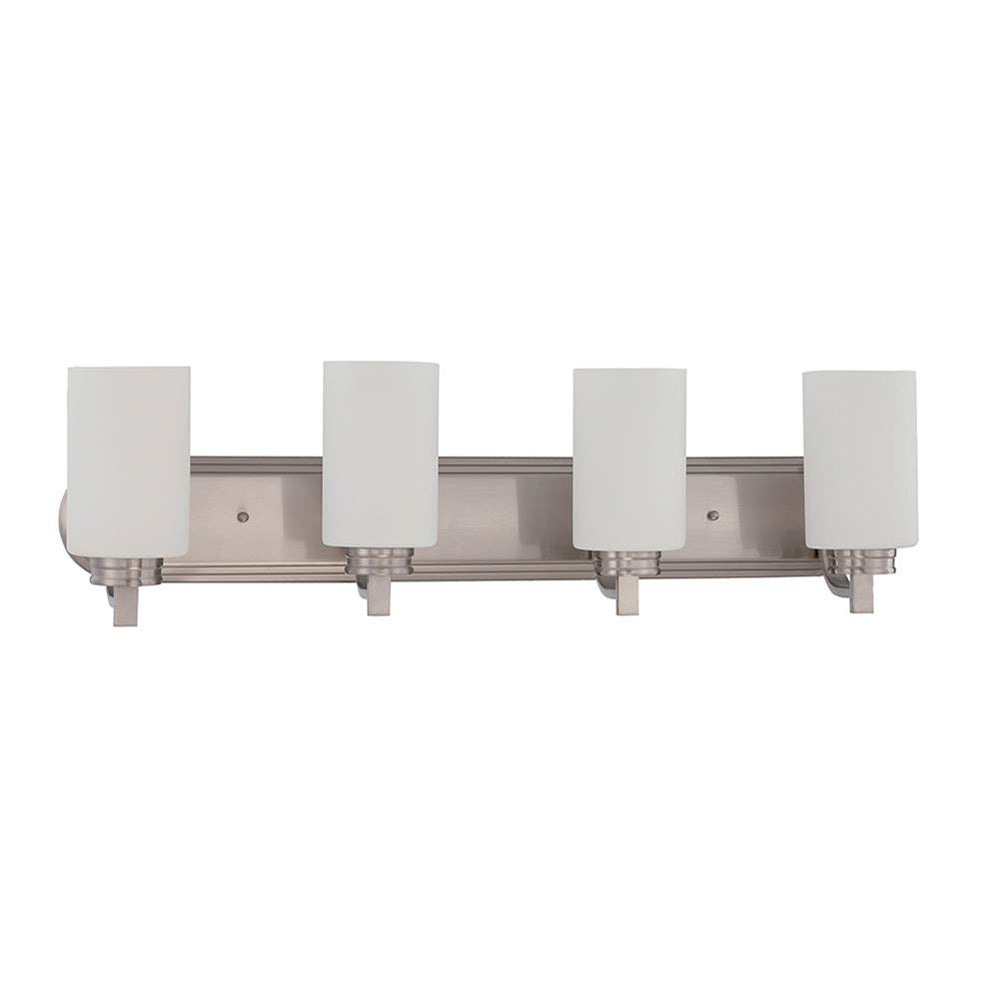 Sunset Lighting Dalton 4-Light Vanity Opal Etched Glass 100W Bright Satin Nickel F18014-80
