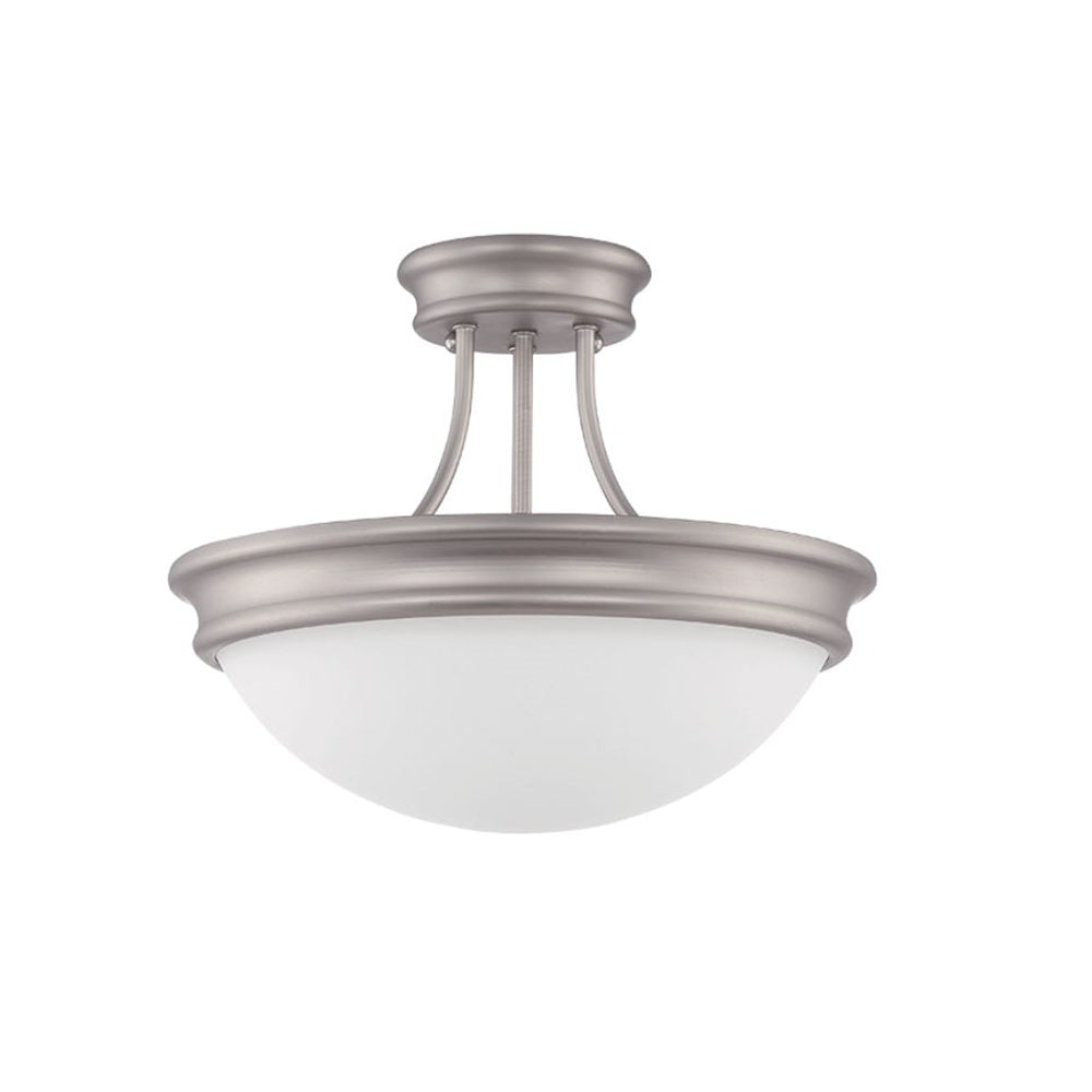 Sunset Lighting 14" 3-Light Semi Flush Mount Frosted Milk Glass Satin Nickel F9305-53
