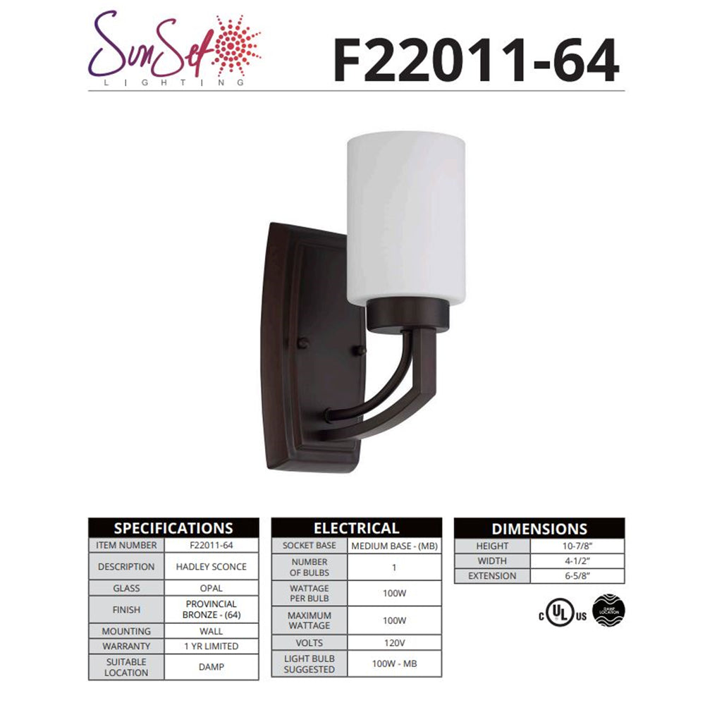 Sunset 1-Light Sconce 100W MB Hadley Vanity Light F22011-64