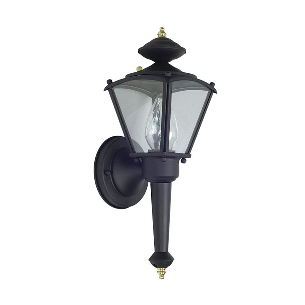 Sunset Lighting 15" Outdoor Wall Sconce Lantern Clear Glass, Black Finish F6884-31