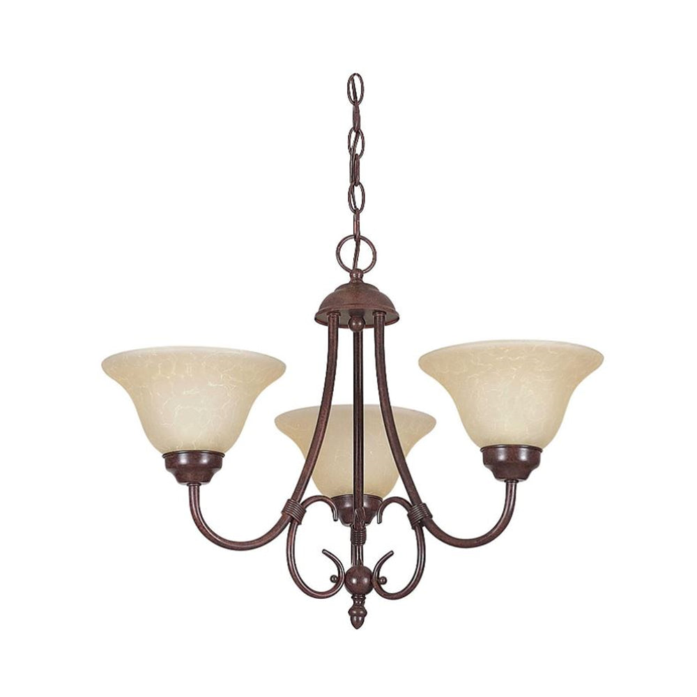 Sunset Lighting 18" Chandelier 3-Light w/ Tea Stained Glass, Rubbed Bronze Finish F6373-62