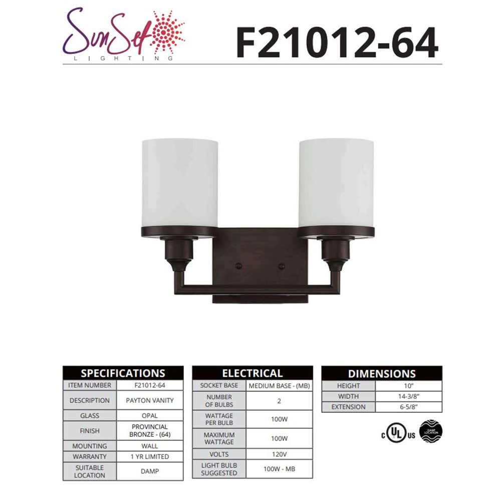 Sunset 2-Light 100W MB Payton Vanity F21012-64