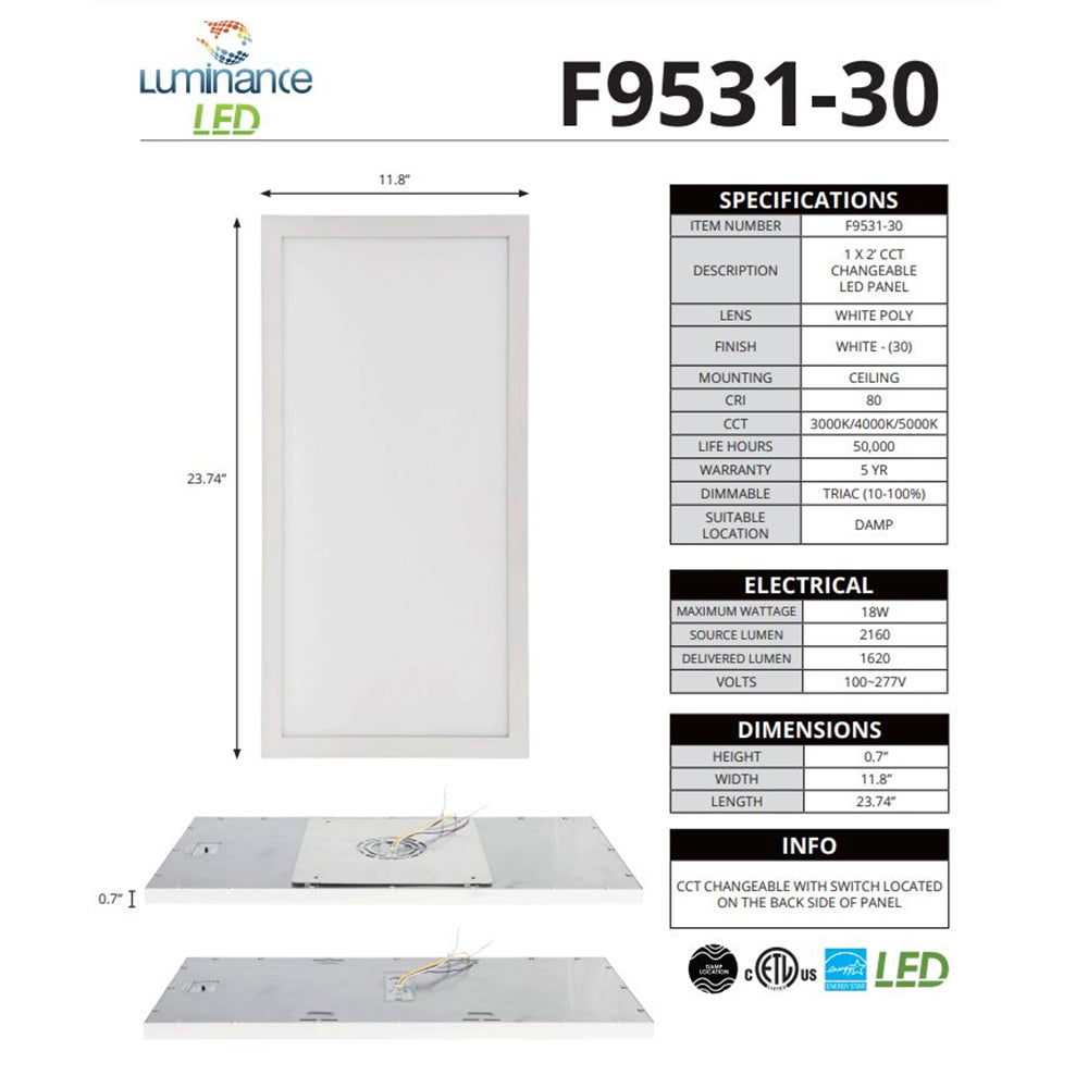 Luminance 18W 1-Light LED Flush Mount Ceiling Fixture in White F9531-30