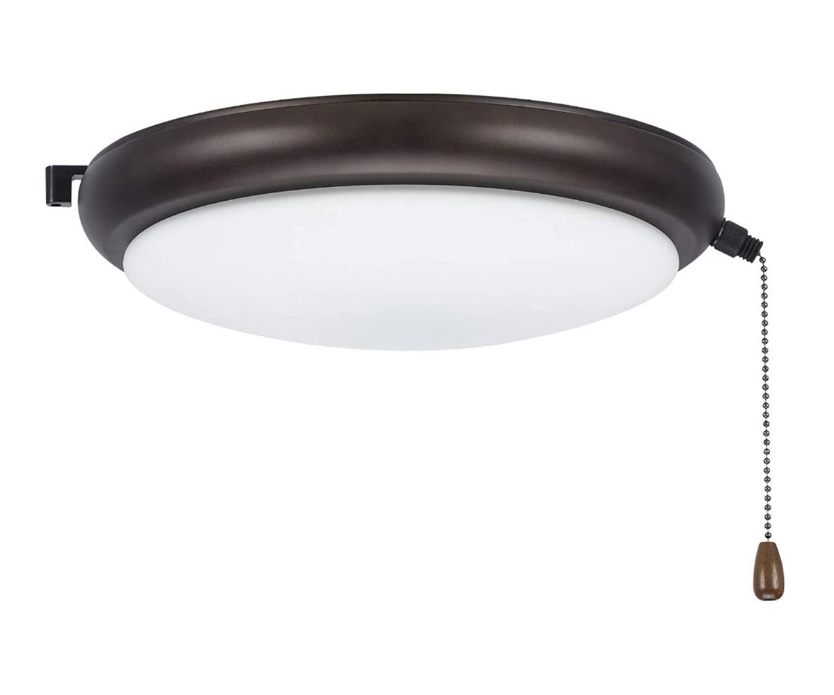 Kathy Ireland Home 11" Luna LED Light Kit for Ceiling Fans | Low Profile Lighting Attachment with White Opal Glass Shade and Pull Chain | Wet Rated, Oil Rubbed Bronze LK66WORB