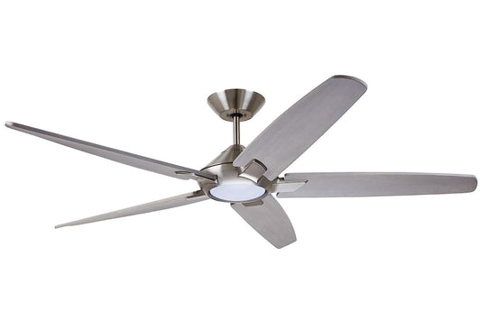 Dorian Eco 60" Ceiling Fan with Light | Dimmable LED Fixture with Premium DC Motor | 6-Speed Wall Control with Gray Solid Wood Blades with and Downrod Mount, Brushed Steel CF515TM60BS
