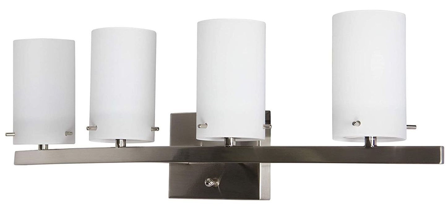 Sunset Lighting 4-Light Vanity w/ White Opal Glass, Bright Satin Nickel Finish - F2534-80
