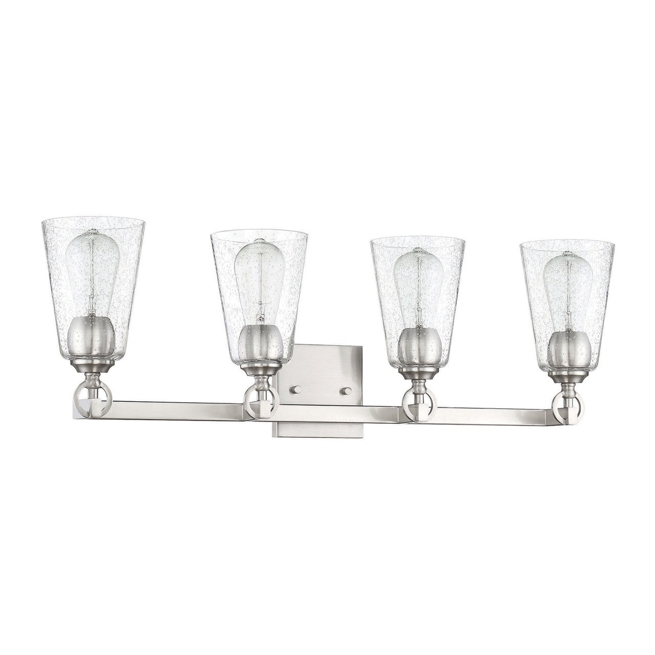 Sunset Lighting Arden 4-Light Vanity 100W Clear Seedy Steel Round Glass w/ Bright Satin Nickel Finish F7224-80