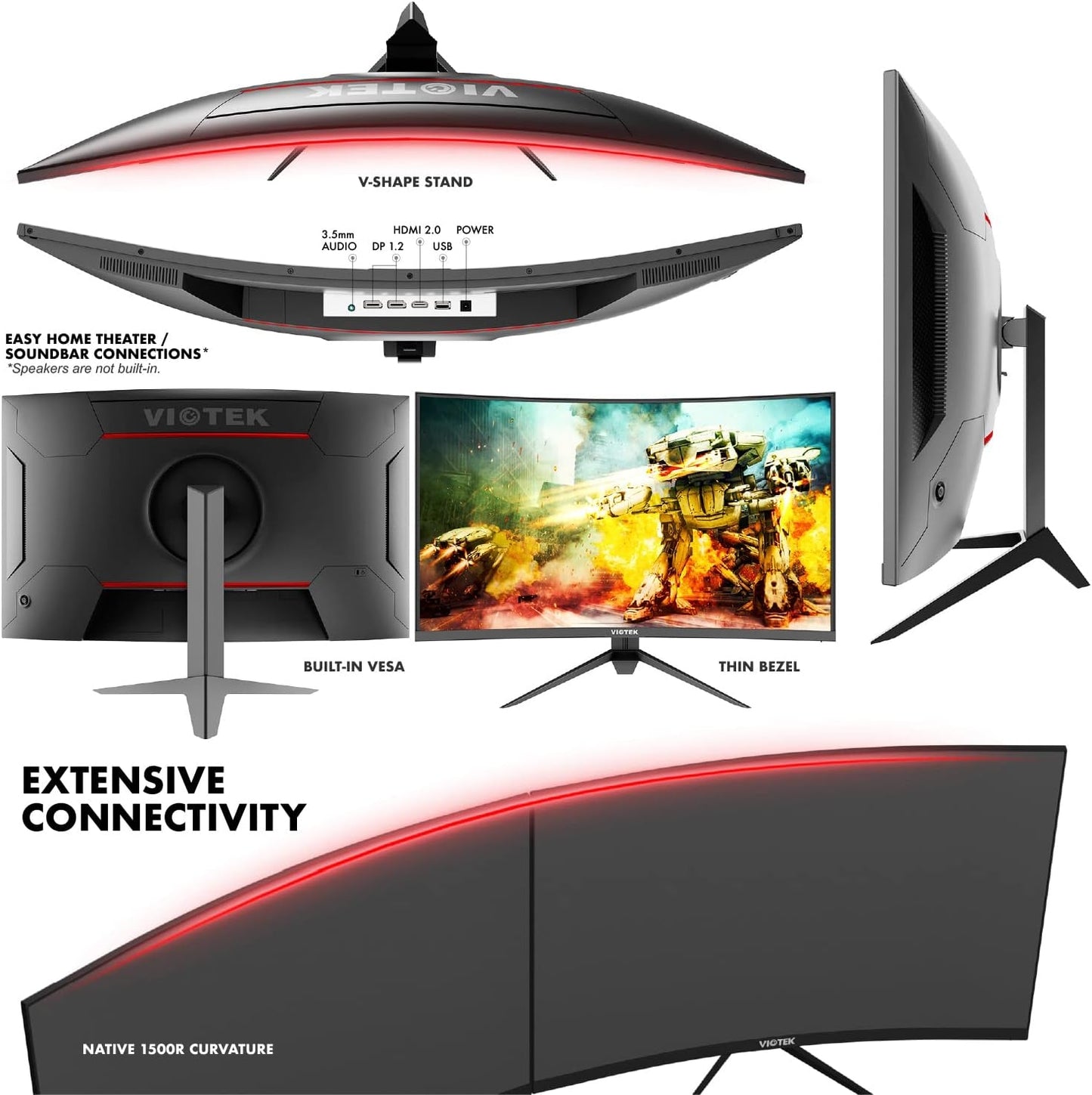 Viotek 32" LED Curved Monitor GNV32DBE | 2560x1440p QHD | 165Hz | FreeSync/G-Sync | 2X DP, 1x HDMI 2.0 - GNV32DBE