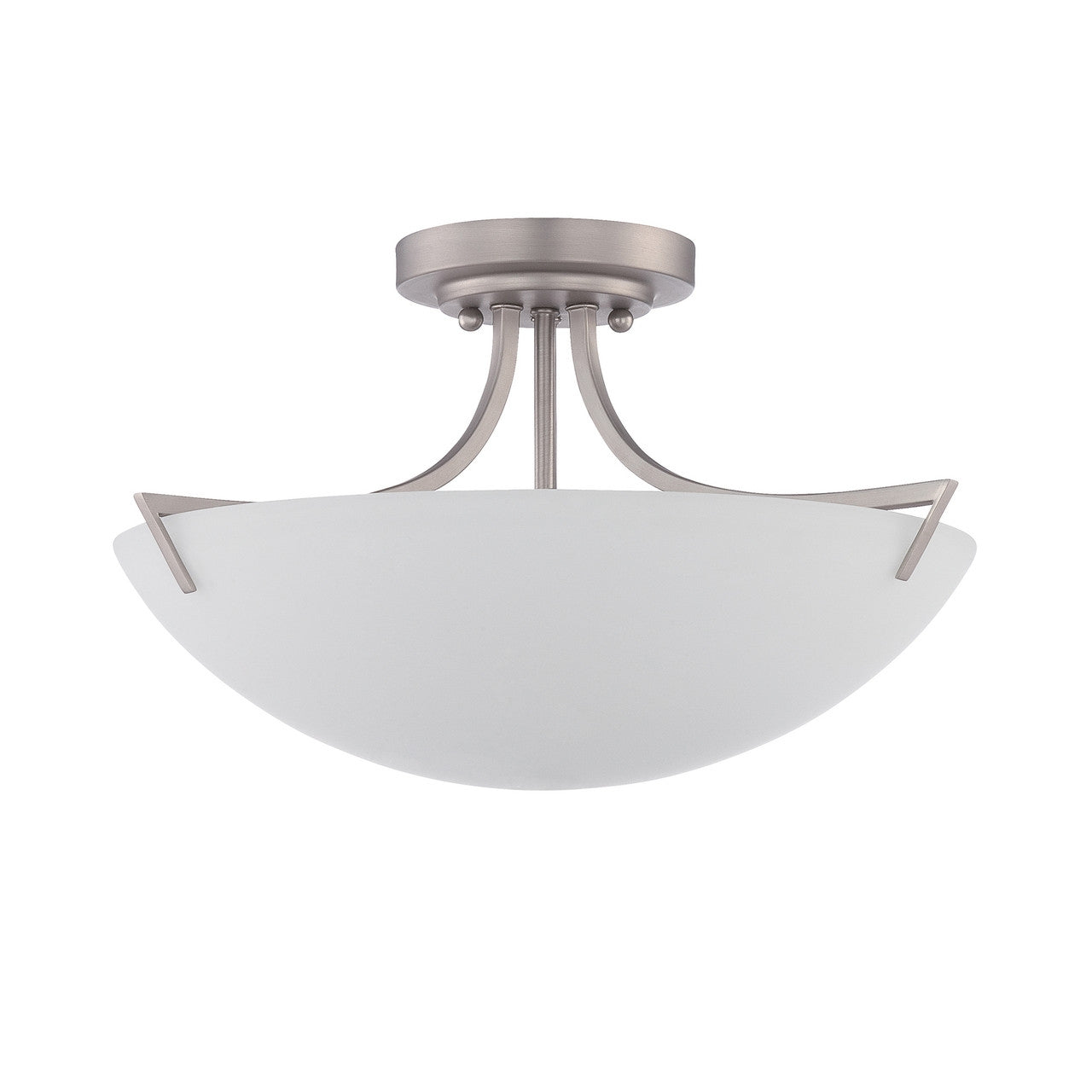 Sunset Lighting 3-Light 17" Semi Flush Mount, Frosted Milk Glass Satin Nickel Finish F9300-53