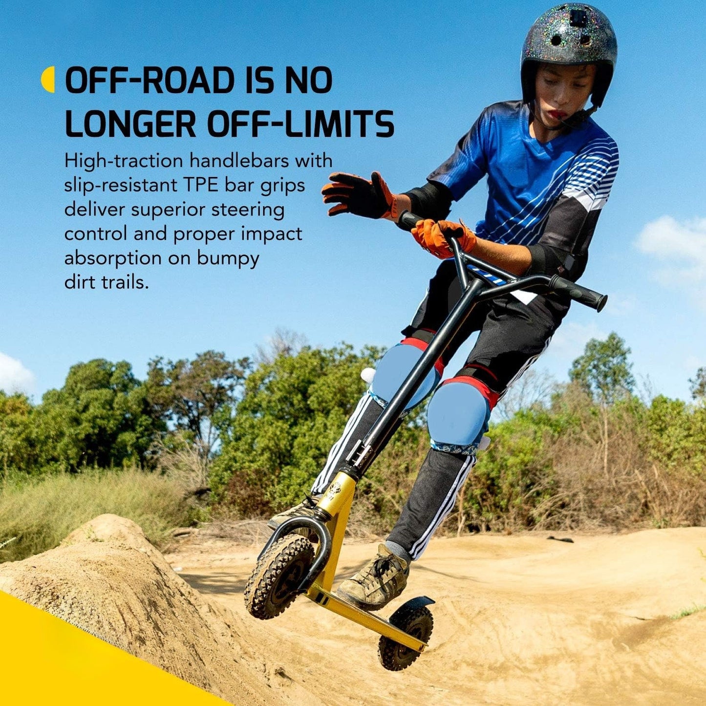 Swagtron Kr1 All-terrain Dirt Kick Scooter Yellow Up to 230 lbs. 99911-8