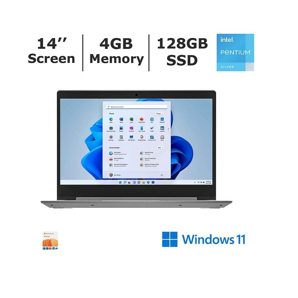 Lenovo IdeaPad 1 Laptop 14" Intel Pentium Silver N5030 4GB/128GB NVMe SSD Win 11 Home S 81VU00D6US
