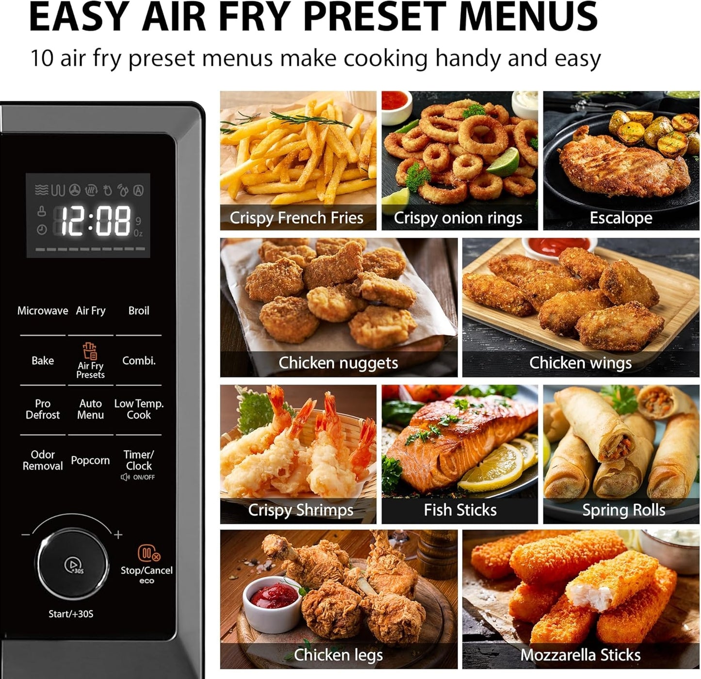 Toshiba 1.0 Cu. ft 8-in-1 Air Fryer Microwave Oven Combo, 1000 Watts, Black Stainless Steel, ML2-EC10SA(BS)