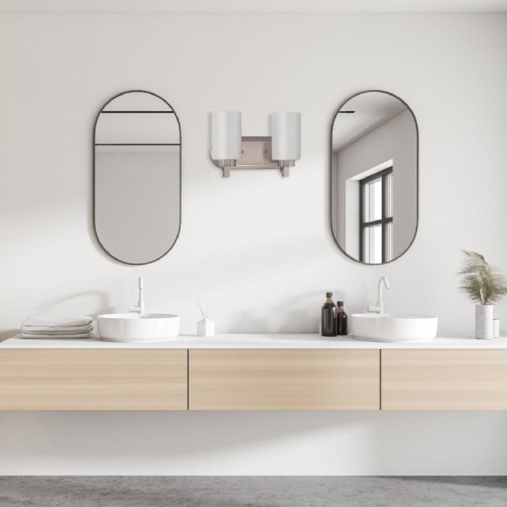 Luminance Sunset Dalton 2-Light Vanity 100W Opal Etched Glass Bright Satin Nickel Finish F18012-80