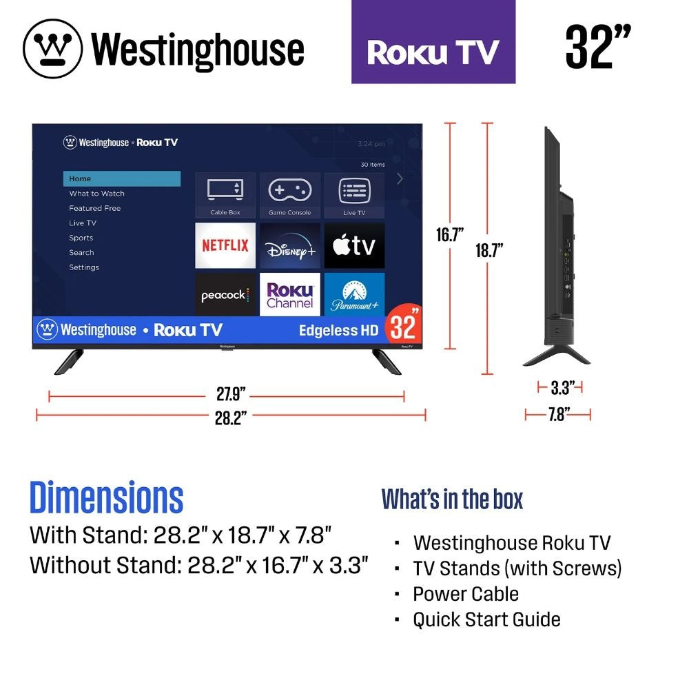 Westinghouse 32" Edgeless Roku TV 720p 60Hz WR32EX2100
