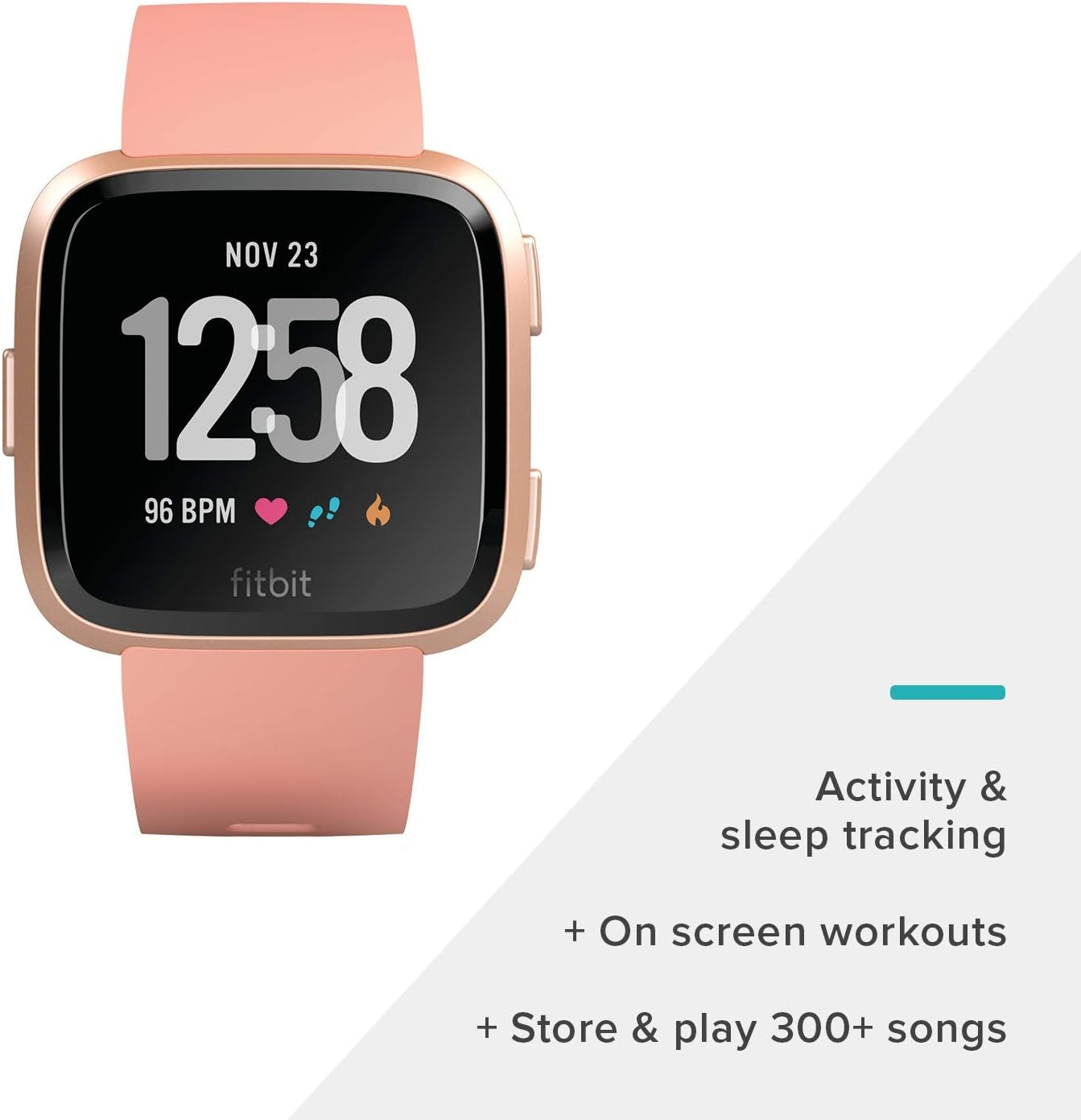 Fitbit Versa Fitness Watch Peach/Rose Gold Aluminum Bundle FB504RGPKSBNDLB