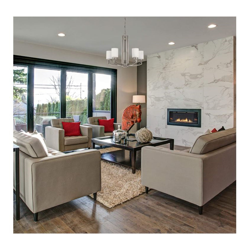 Sunset Lighting Hadley 5-Light Chandelier, Opal Glass 100W Bright Satin Nickel Finish