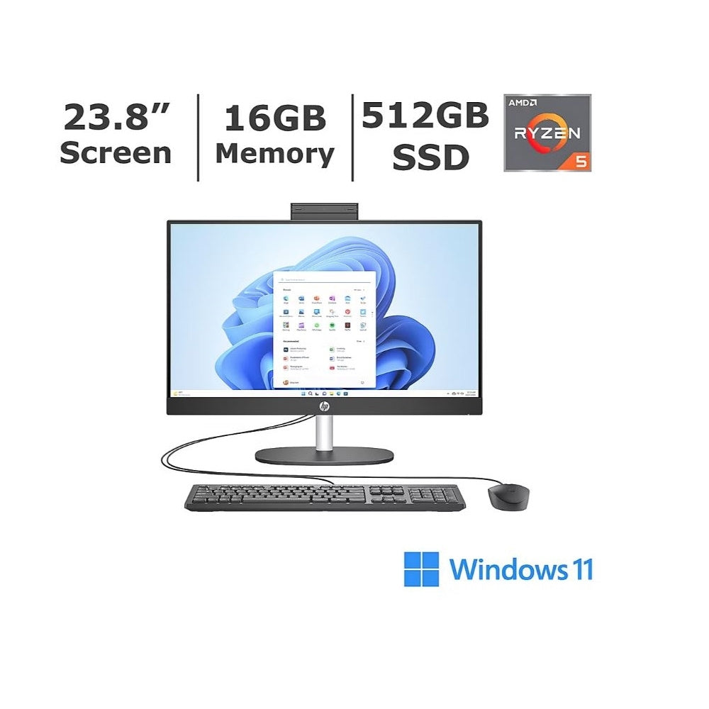 HP All-in-One 23.8" Desktop PC AMD Ryzen 5 16GB RAM 512GB SSD AM3F9AA