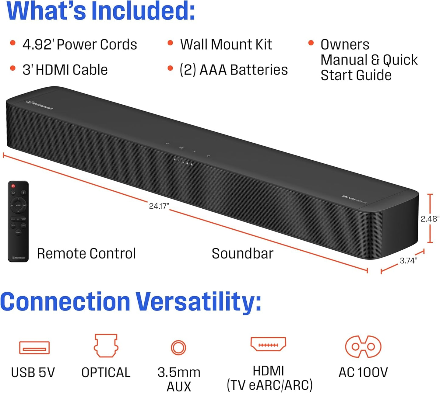 Westinghouse - 2.0 Mini Sound Bar w/ Dolby Atmos, Dolby Digital Plus, Bluetooth & Roku TV Ready - Black WS200AM