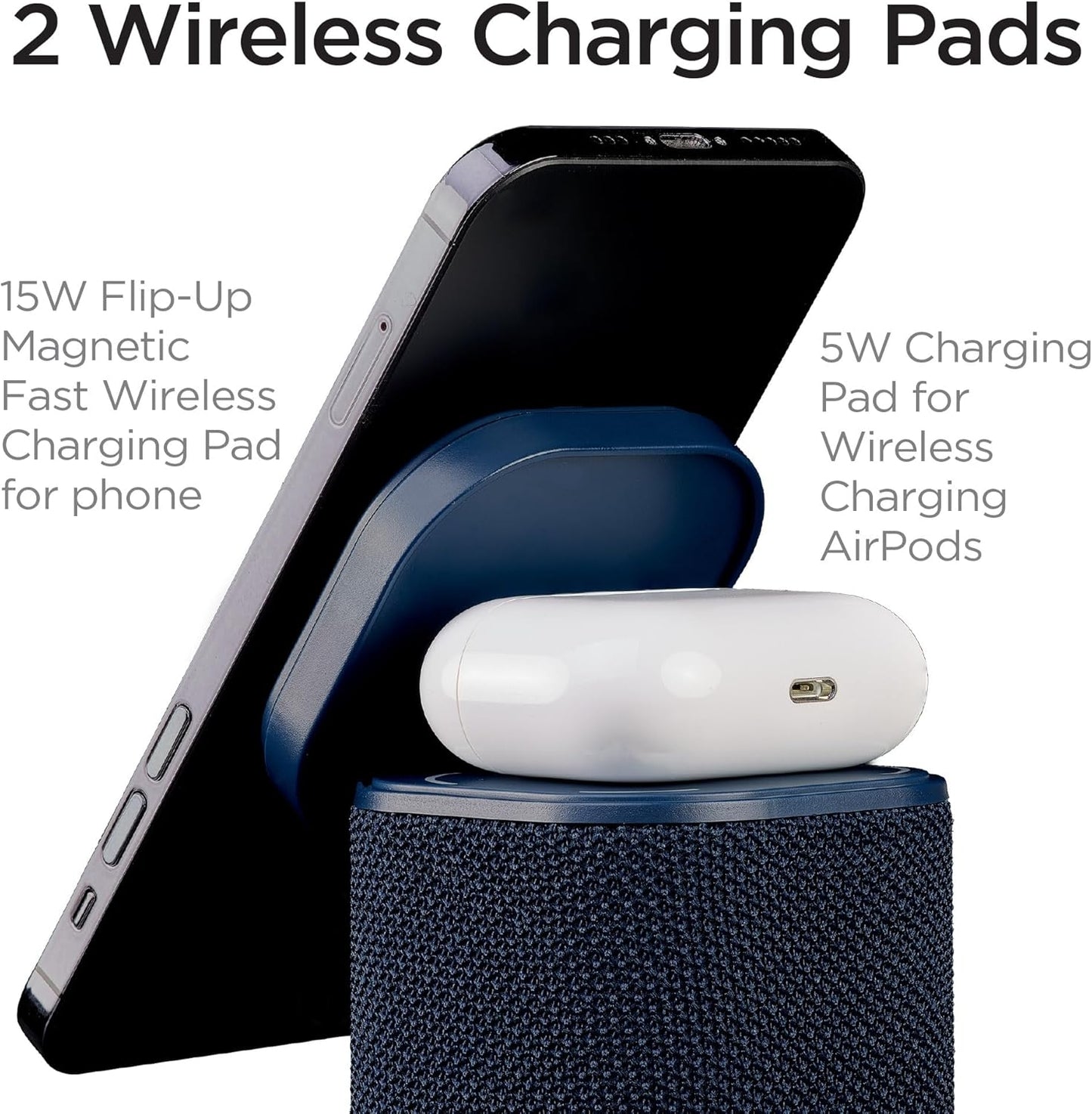iHome Bluetooth Speaker with Wireless Charger, Charging Station with Color Changing Night Light - Blue iPBT50L