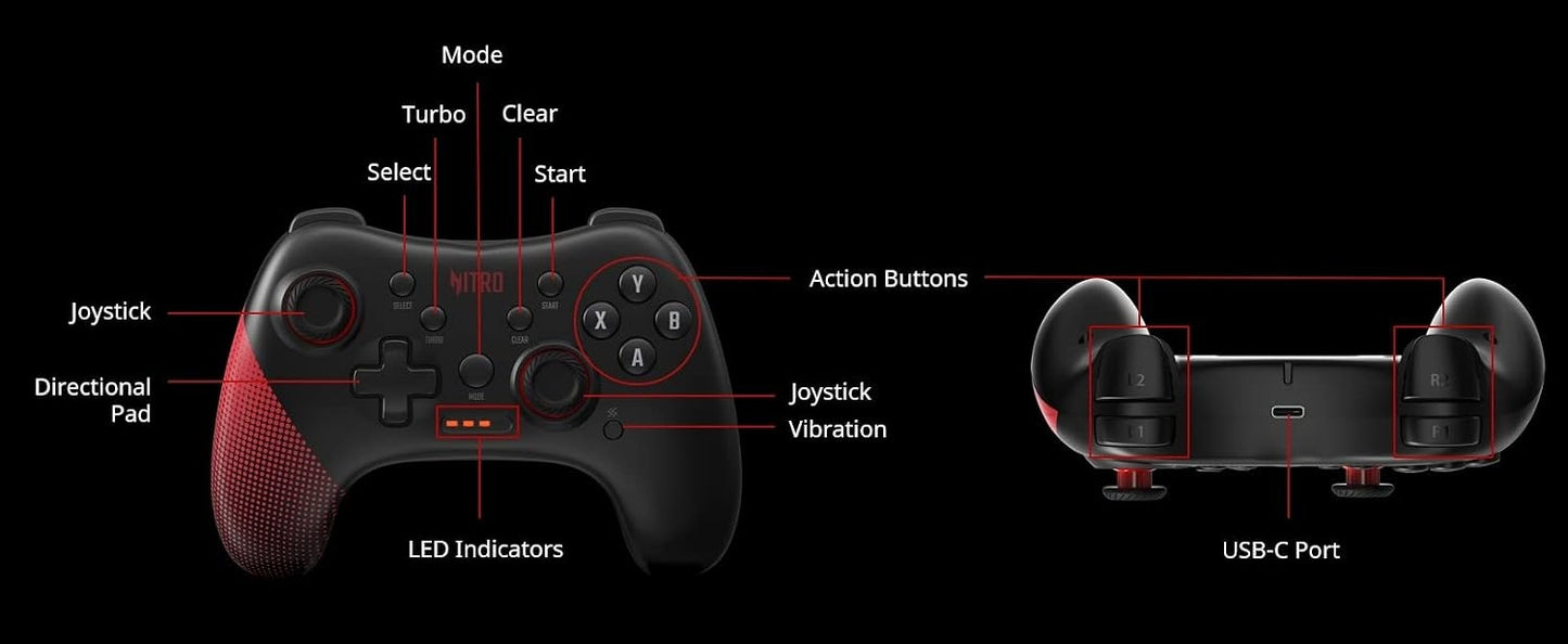 Acer Nitro Gaming Controller NGR200 for PC & Android Devices - Red/Black