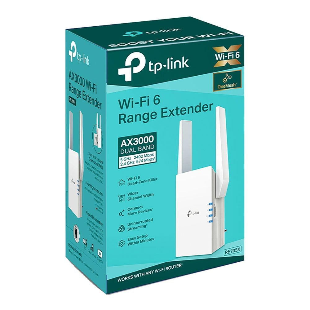 TP-Link AX3000 Dual-Band Wi-Fi 6 Range Extender RE705X White, Wi-Fi speeds up to 3 Gbps on the wider 160 MHz channel