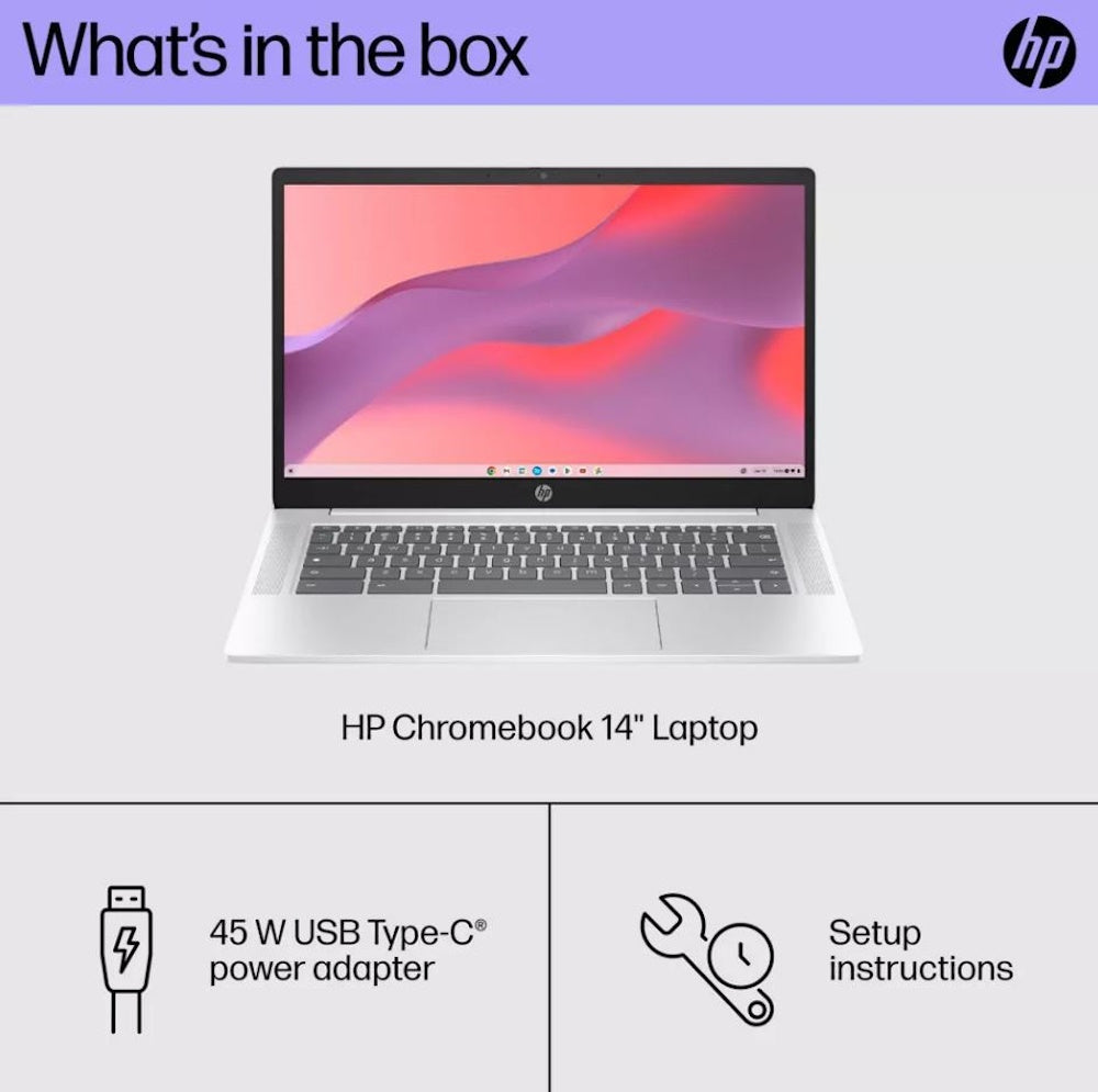 HP 14" Chromebook Intel Processor 4GB RAM 64GB Flash Storage Silver 14A-NF0002TG
