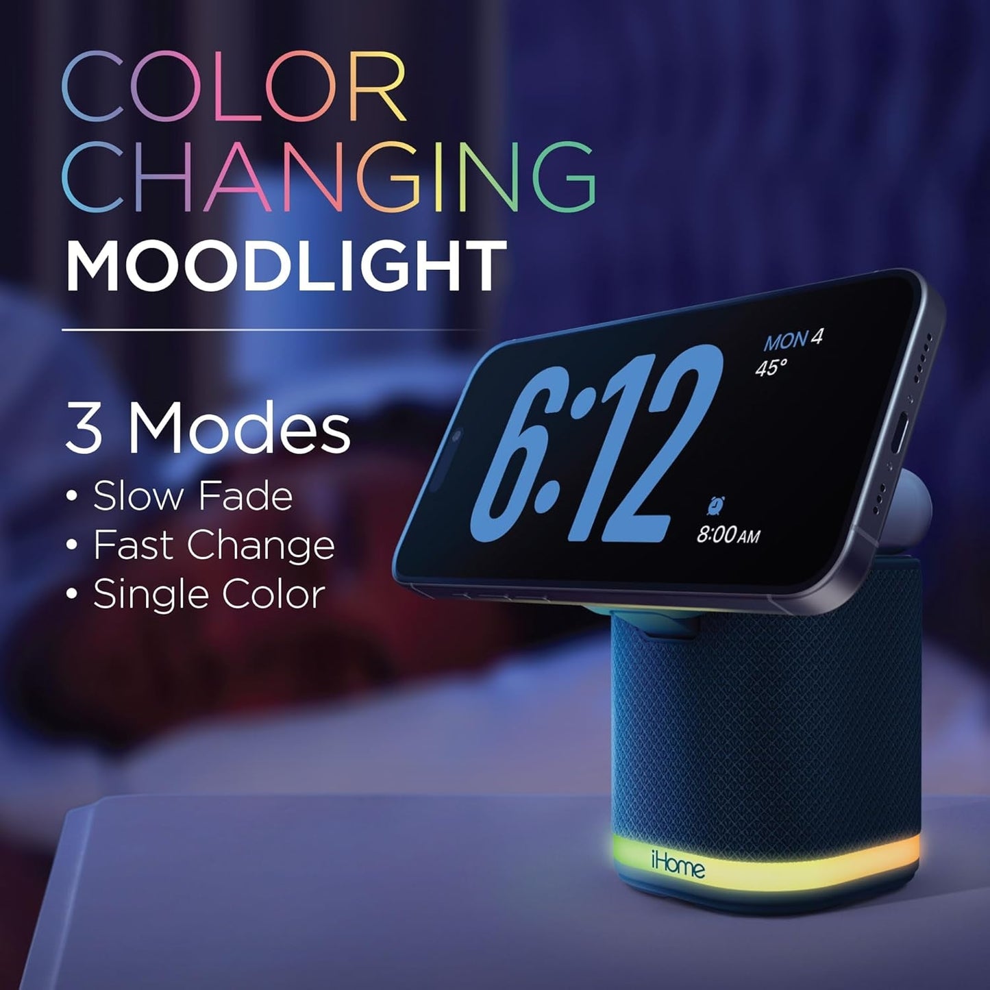 iHome Bluetooth Speaker with Wireless Charger, Charging Station with Color Changing Night Light - Blue iPBT50L