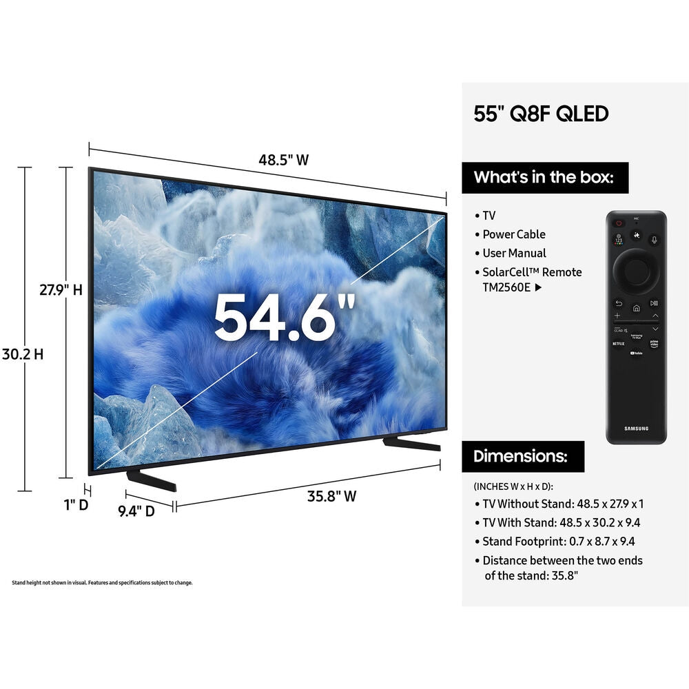 Samsung 55” Class Q8F Series QLED 4K UHD Smart Tizen TV 2025 Alexa, Bixby & SmartThings Compatible QN55Q8FAAFXZA
