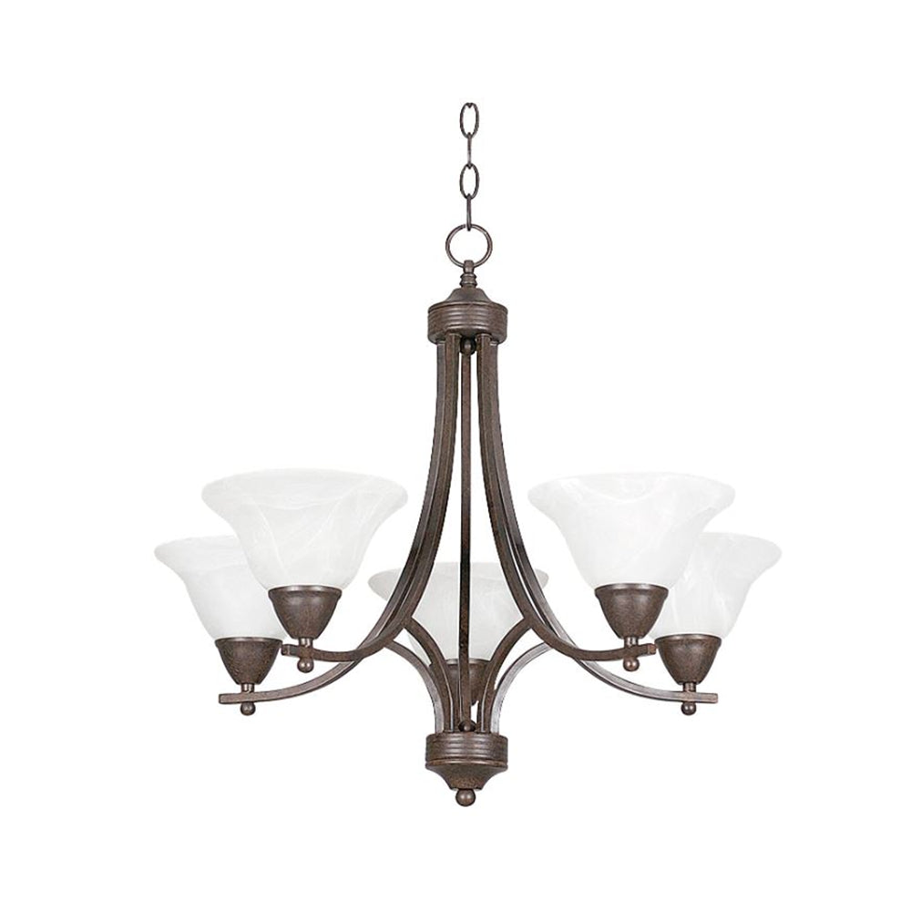 Sunset Lighting 5-Light Chandelier w/ Faux Alabaster Glass, Painted Pewter Finish F5165-54