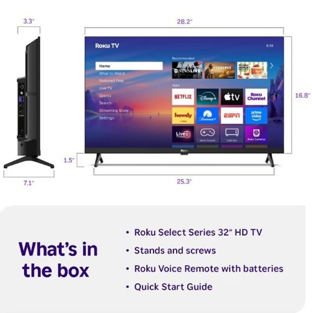 Roku 32" 720p Class Select Series 60 Hz 16:9 HD LED in Black Smart TV 32R2D5