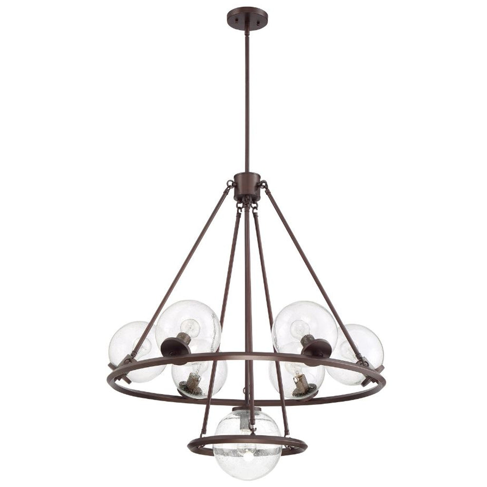 Luminance F26117-64 Messier 7-Light Chandelier Clear Seeded Glass Globe Dimmable - Provincial Bronze Finish