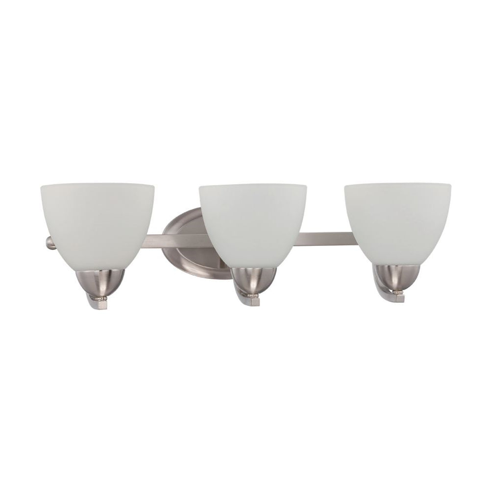 Sunset Lighting Preston 3-Light Wall Sconce 100W Opal Etched Glass, Bright Satin Nickel Finish F16093-80