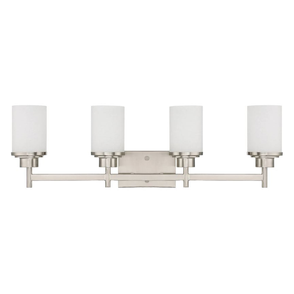 Sunset Lighting Somes 4-Light Vanity - Linen Glass, Dimmable w/ Bright Satin Nickel Finish - TF17034-80