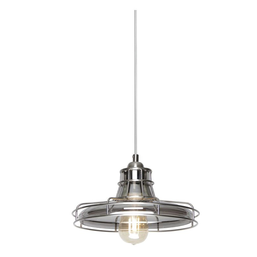 Sunset Lighting 1-Light Pendant 60W Bright Satin Nickel Ibis Smokey Glass F3617-80