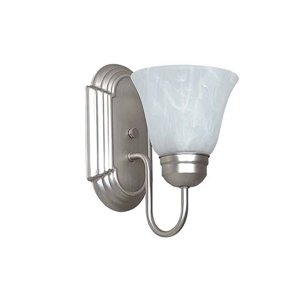 Sunset Lighting 1-Light Wall Sconce Dimmable Lighting Alabaster Glass in Satin Nickel F3561-53