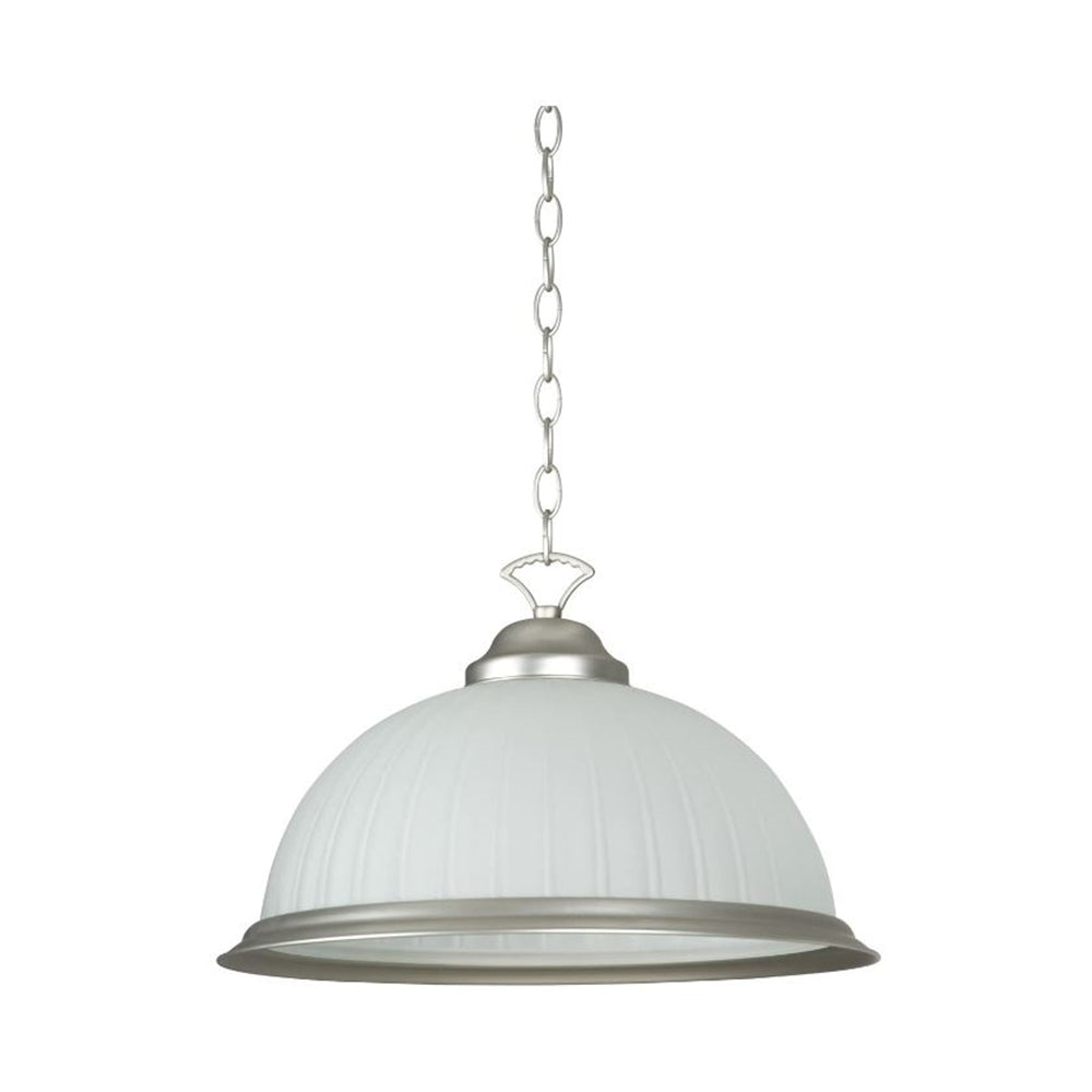 Sunset 17" 1-Light Pendant Fixture Bright Satin Nickel Etched Frosted Glass - F6974-53