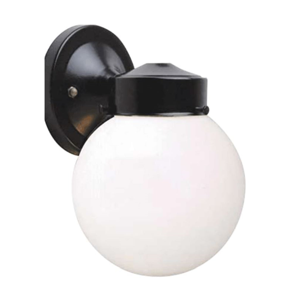 Sunset Lighting 6" Outdoor Wall Sconce w/ Opal Glass Globe, Black Finish Porch Fixture - F4601-31