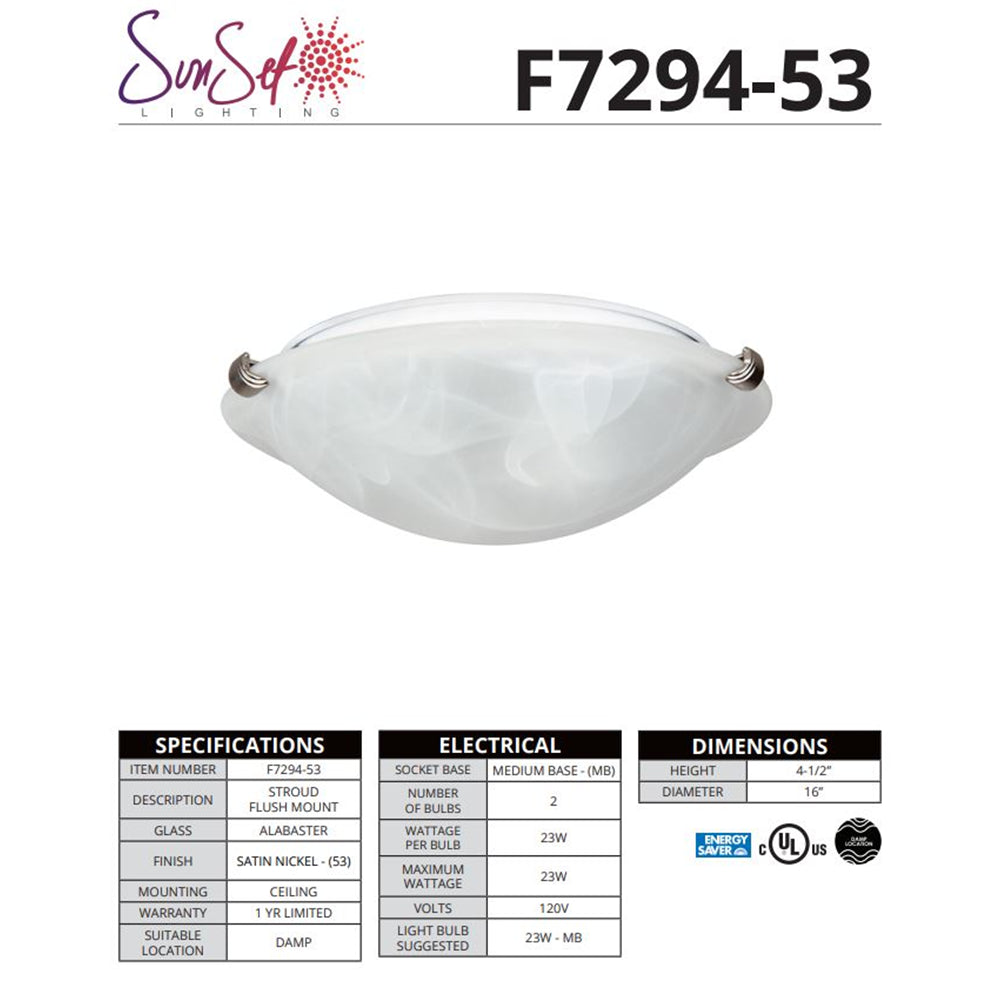 Sunset 16" 2-Light Flush Mount Satin Nickel F7294-53