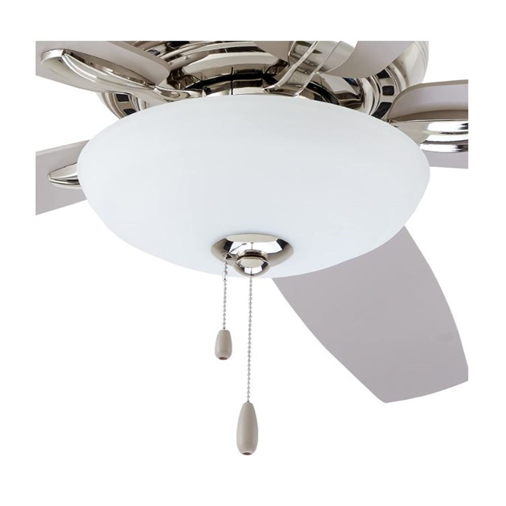 kathy ireland HOME Ashland LED Ceiling Fan with Light Kit | 52 Inch Fixture with 5 Blades, Removable Glass Shade, and Pull Chain | Low Profile Hugger with Dual Mount and Downrod, Polished Nickel