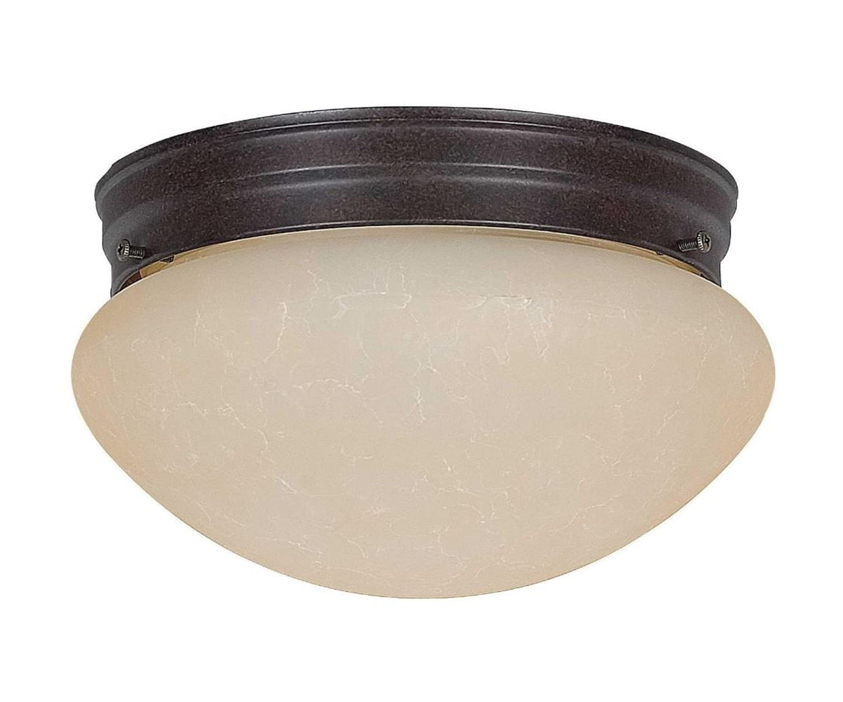 Sunset Lighting 8" Flush Mount Mushroom Tea Stained Glass, Rubbed Bronze Finish F3274-62