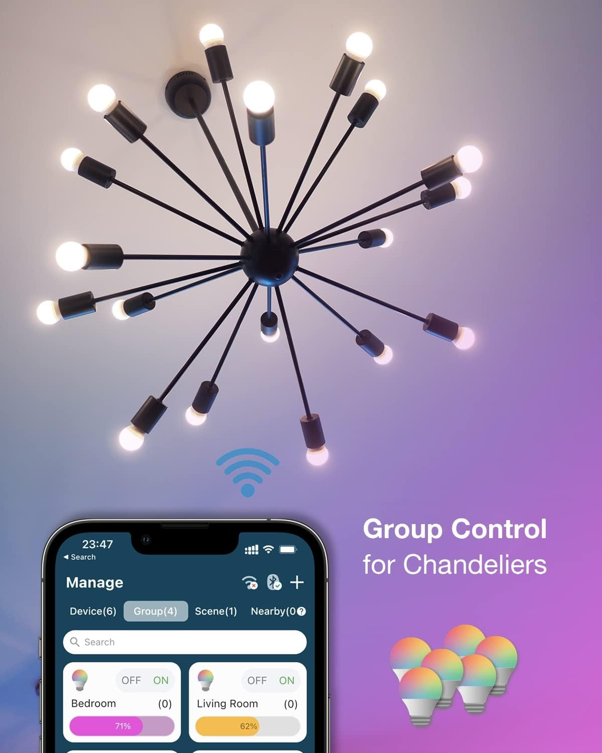 Brevo Bluetooth Mesh Smart LED Light Bulbs, 7.5W 730 Lumens 60W Equivalent, 2700k to 6500k Tunable White, A19 E26, 2 Pack - JDWBULB5W