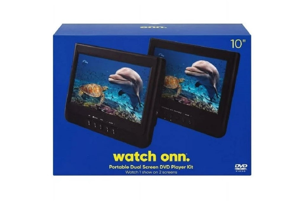 Onn 10" Dual Screen DVD Player with Digital Panel, Black 100122641