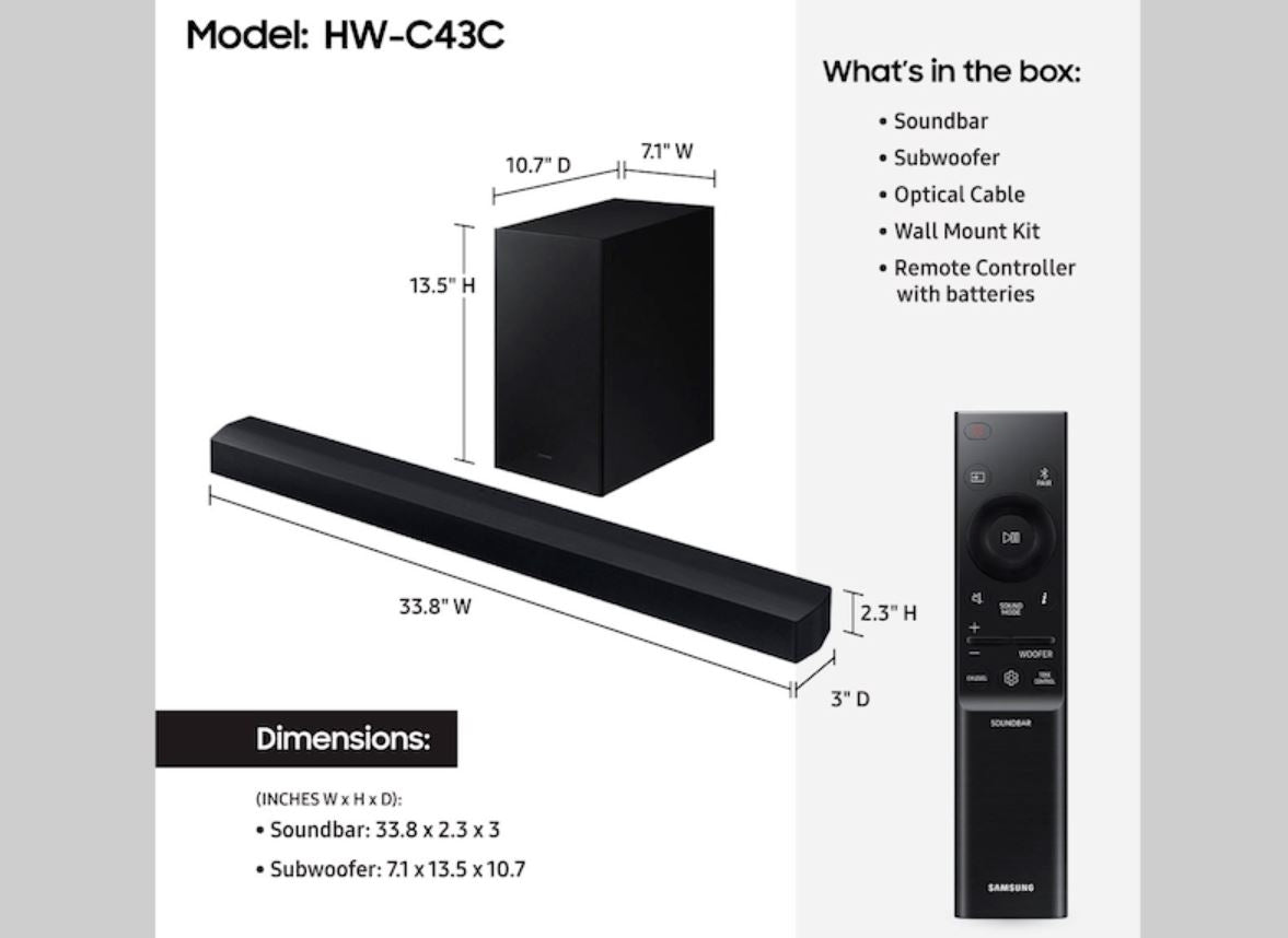 Samsung HW-C43C 2.1 ch DTS Virtual:X Soundbar 270-Watts w/ Subwoofer
