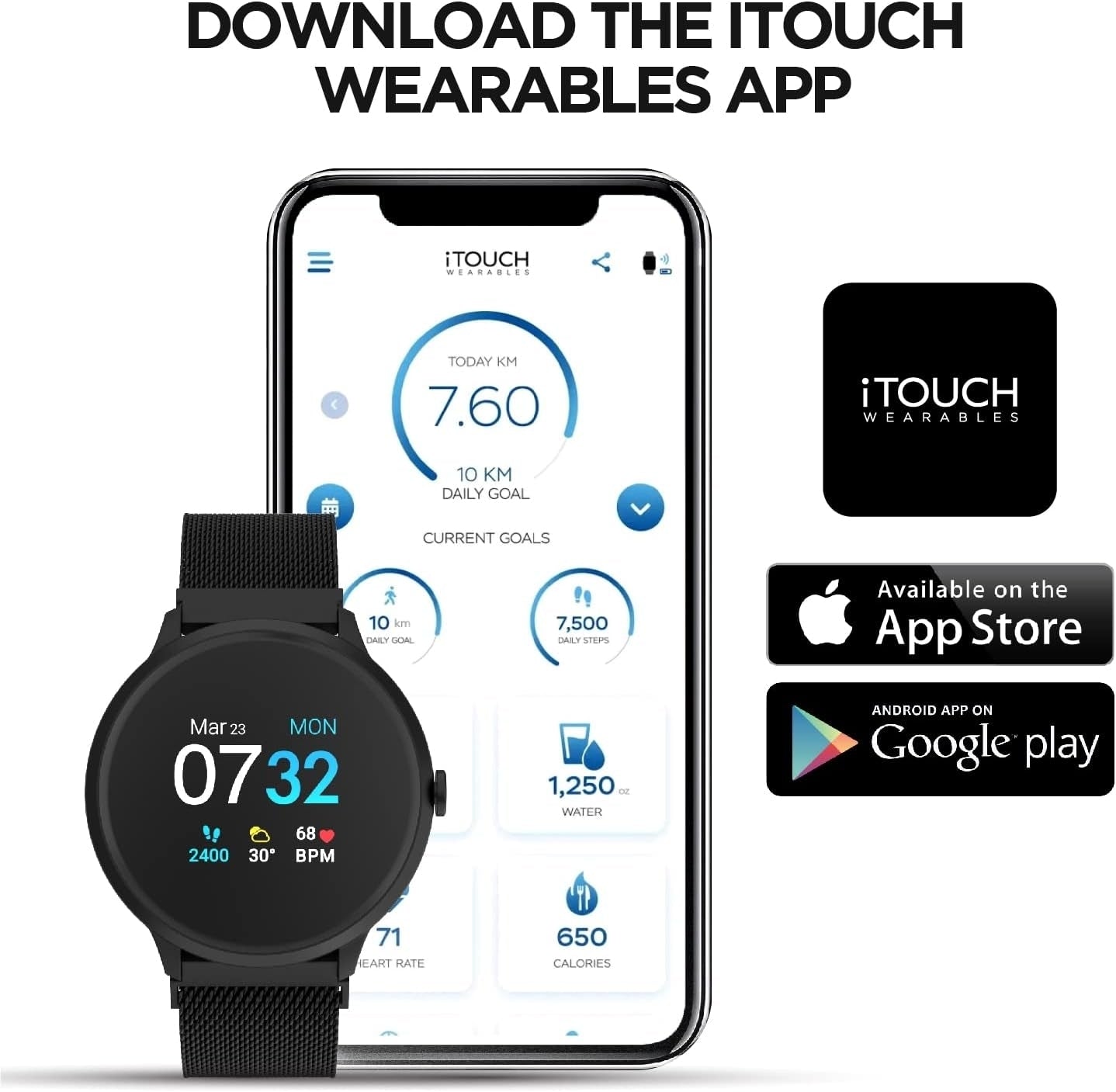 iTouch Sport 3 Smartwatch Fitness Tracker - Black with Black Strap 500015B-G02