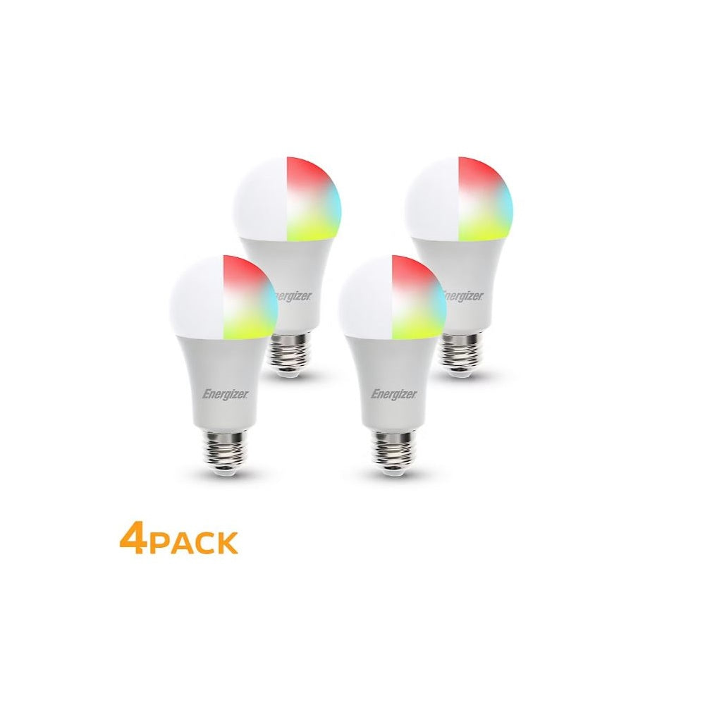 Energizer Connect Smart Wi-Fi A19 LED White & Multi-Color RGB Light Bulb, 4 Pack EAC2-1002-PP4