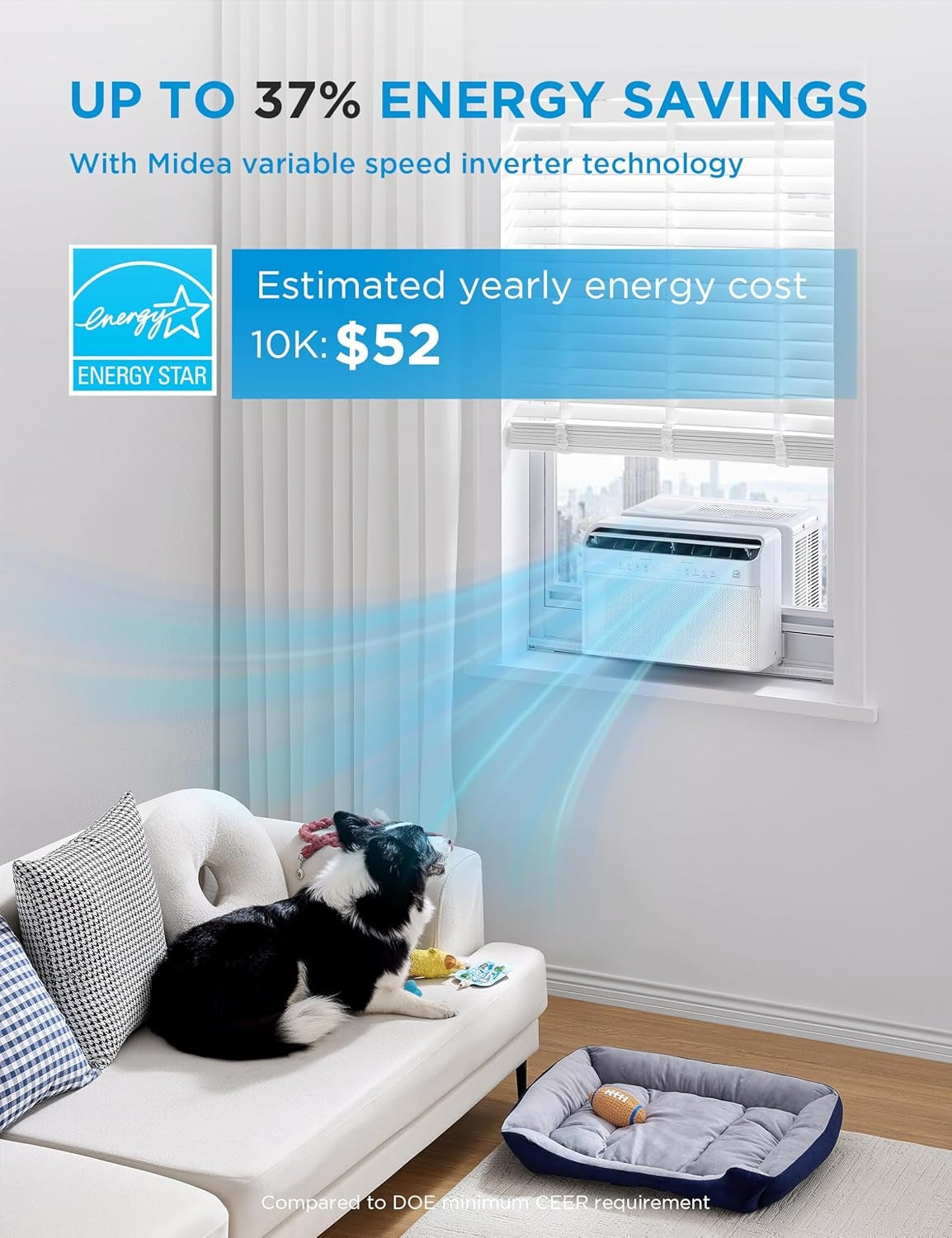 Midea 10,000 BTU Smart Inverter U-Shaped Window Air Conditioner, 450 Sq. Ft., White MAW10V1QWT
