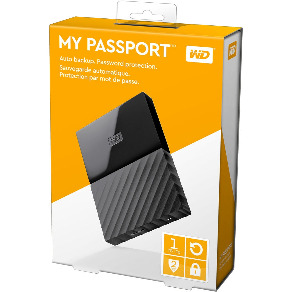 WD 1TB My Passport USB 3.0 Secure Portable Hard Drive Black WDBYNN0010BBK