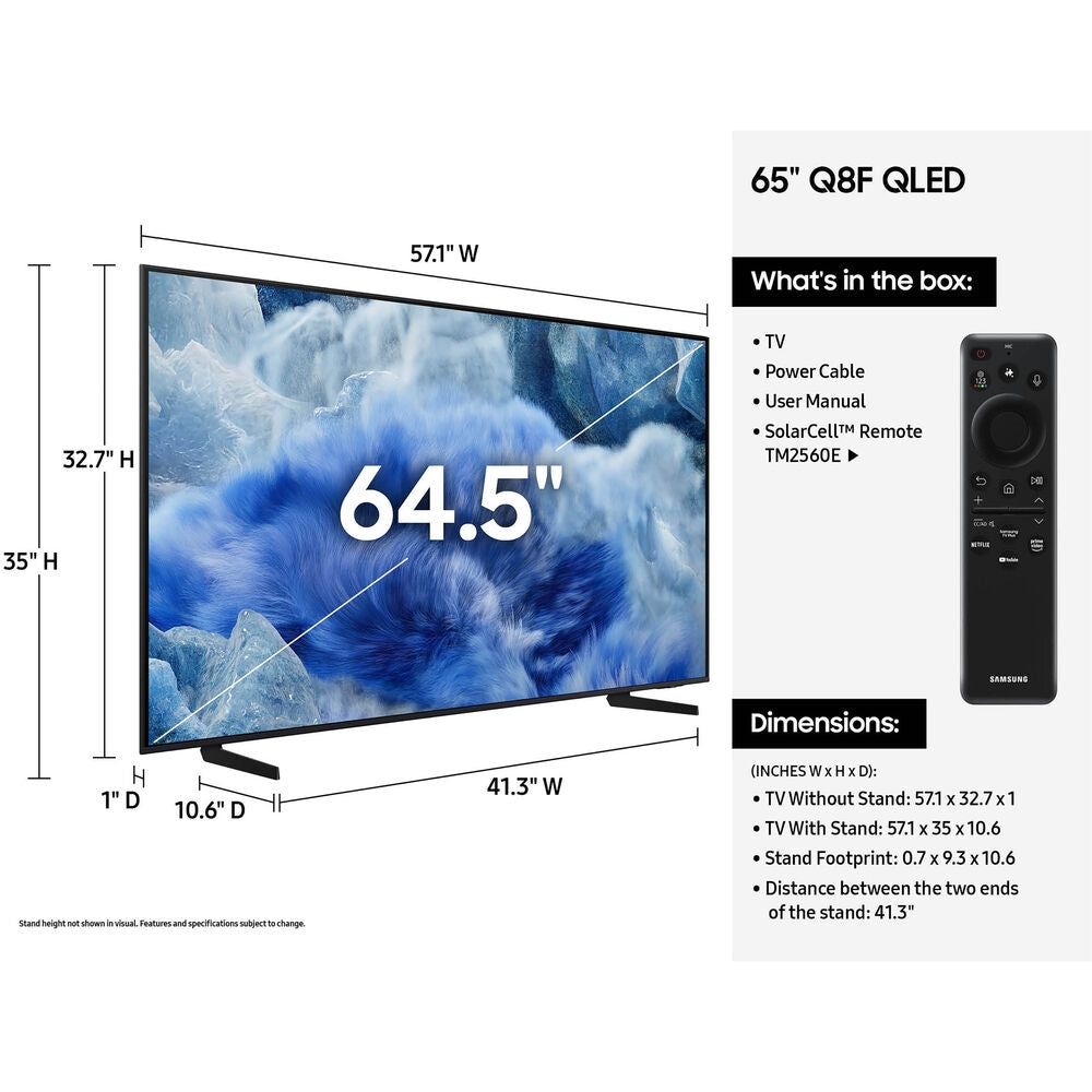 Samsung 65” Class Q8F Series QLED 4K UHD SamsungVision AI Smart Tizen TV QN65Q8FAAFXZA