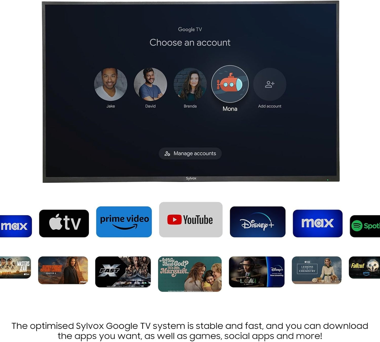 Sylvox 50" Patio Class Series 4K UHD Google System Partial Sun IP55 Waterproof Smart Outdoor TV (2025) OT50B1KHGB