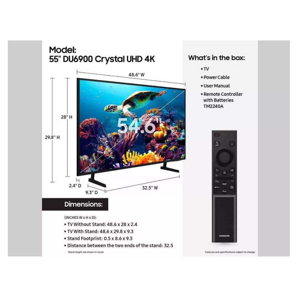 Samsung 55” Class DU6900 Series Crystal UHD 4K Smart Tizen TV (2024) UN55DU6900